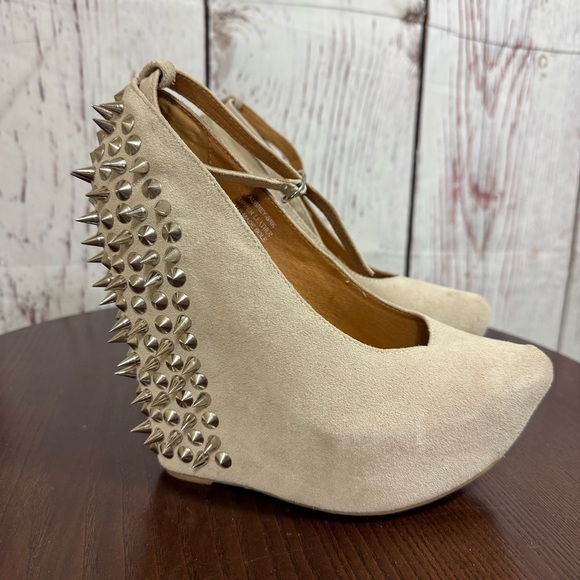 JEFFREY CAMPBELL AUBREY RSK Suede Leather Ankle Strapped Studded platforms 7.5 - Picture 1 of 14